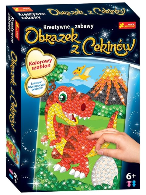 Dinozaur TREX wulkan obrazek z cekinów Kreatywne Zabawy Dinozaur TREX wulkan obrazek z cekinów Kreatywne Zabawy