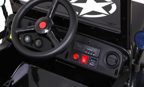 Autko Wojskowe Retro dla dzieci Czarny + Napęd 4x4 + Pilot + 2 Bagażniki + Wolny Start + MP3 LED Autko Wojskowe Retro dla dzieci Czarny + Napęd 4x4 + Pilot + 2 Bagażniki + Wolny Start + MP3 LED