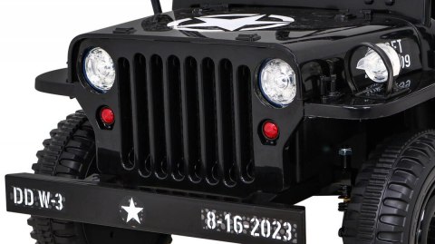 Autko Wojskowe Retro dla dzieci Czarny + Napęd 4x4 + Pilot + 2 Bagażniki + Wolny Start + MP3 LED Autko Wojskowe Retro dla dzieci Czarny + Napęd 4x4 + Pilot + 2 Bagażniki + Wolny Start + MP3 LED