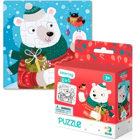 PUZZLE 2w1 ŚWIĄTECZNY MIŚ NIEDŹWIADEK UKŁADANKA I KOLOROWANKA W JEDNYM