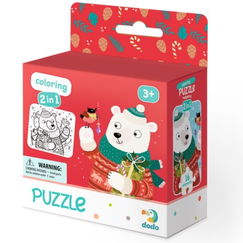 PUZZLE 2w1 ŚWIĄTECZNY MIŚ NIEDŹWIADEK UKŁADANKA I KOLOROWANKA W JEDNYM