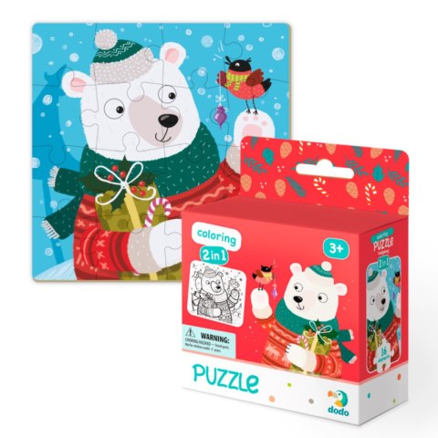 PUZZLE 2w1 ŚWIĄTECZNY MIŚ NIEDŹWIADEK UKŁADANKA I KOLOROWANKA W JEDNYM