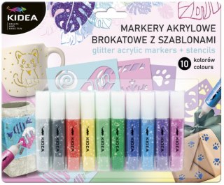 KIDEA MARKERY AKRYLOWE BROKATOWE 10 kol + szablony
