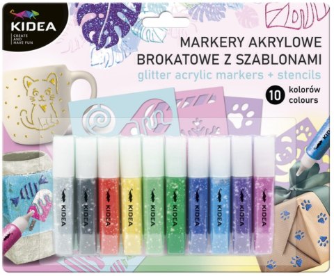 KIDEA MARKERY AKRYLOWE BROKATOWE 10 kol + szablony