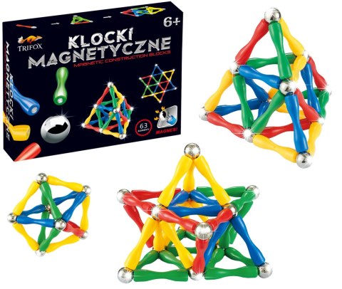 KLOCKI MAGNETYCZNE 63 ELEMENTY DZIECKO ZRĘCZNOŚĆ ZABAWA KLOCKI MAGNETYCZNE 63 ELEMENTY DZIECKO ZRĘCZNOŚĆ ZABAWA