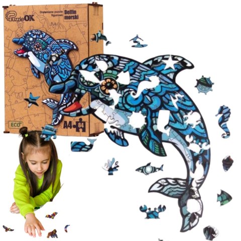 PUZZLE DREWNIANE UKŁADANKA DELFIN MORSKI RYBA RYBK PUZZLE DREWNIANE UKŁADANKA DELFIN MORSKI RYBA RYBK