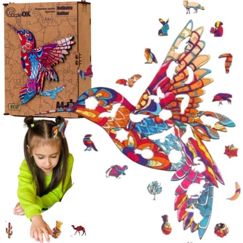 PUZZLE DREWNIANE UKŁADANKA DELIKATNY KOLIBER PTAK PUZZLE DREWNIANE UKŁADANKA DELIKATNY KOLIBER PTAK