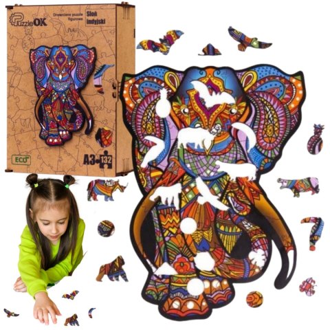 PUZZLE DREWNIANE UKŁADANKA SŁOŃ SŁONIK KOLOROWY PUZZLE DREWNIANE UKŁADANKA SŁOŃ SŁONIK KOLOROWY