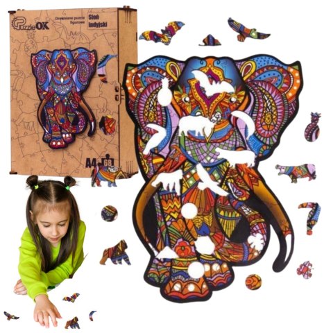 PUZZLE DREWNIANE UKŁADANKA SŁOŃ SŁONIK KOLOROWY PUZZLE DREWNIANE UKŁADANKA SŁOŃ SŁONIK KOLOROWY