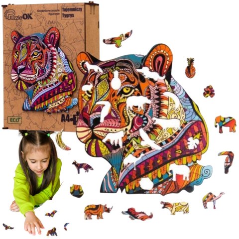 PUZZLE DREWNIANE UKŁADANKA TAJEMNICZY TYGRYS KOT PUZZLE DREWNIANE UKŁADANKA TAJEMNICZY TYGRYS KOT
