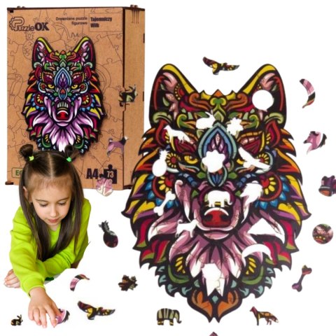 PUZZLE DREWNIANE UKŁADANKA TAJEMNICZY WILK KOLOROW PUZZLE DREWNIANE UKŁADANKA TAJEMNICZY WILK KOLOROW