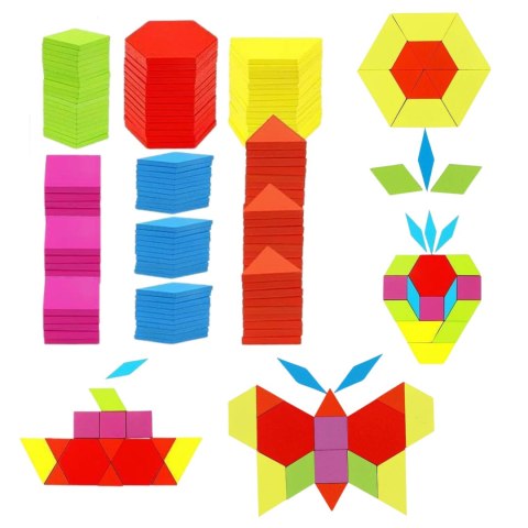 TANGRAM DREWNIANE PUZZLE GEOMETRYCZNE FIGURY KARTY GRA LOGICZNA MONTESSORI