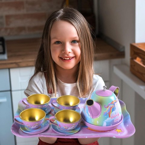DUŻY ZESTAW DO HERBATY JEDNOROŻEC TACKA TALERZYKI FILIŻANKI ZESTAW KUCHENNY DUŻY ZESTAW DO HERBATY JEDNOROŻEC TACKA TALERZYKI FILIŻANKI ZESTAW KUCHENNY