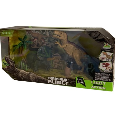 ZESTAW 4 FIGUREK DINOZAURÓW 2 DRZEWKA EFEKTY DŹWIĘKOWE I ŚWIETLNE