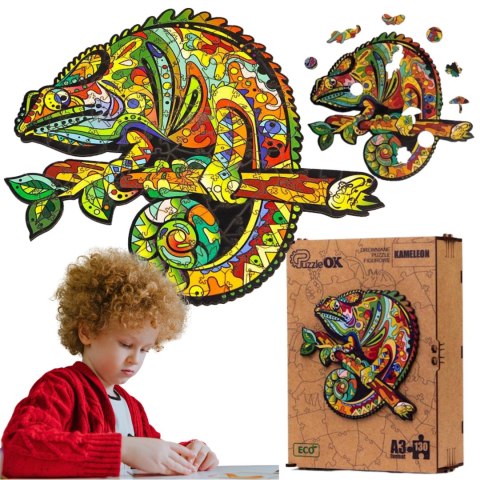 PUZZLE DREWNIANE UKŁADANKA KAMELEON KOLOROWY ZESTAW PUZZLI A3 OZDOBA PUZZLE DREWNIANE UKŁADANKA KAMELEON KOLOROWY ZESTAW PUZZLI A3 OZDOBA