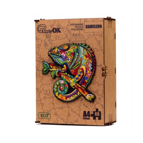 PUZZLE DREWNIANE UKŁADANKA KAMELEON KOLOROWY ZESTAW PUZZLI A3 OZDOBA PUZZLE DREWNIANE UKŁADANKA KAMELEON KOLOROWY ZESTAW PUZZLI A3 OZDOBA