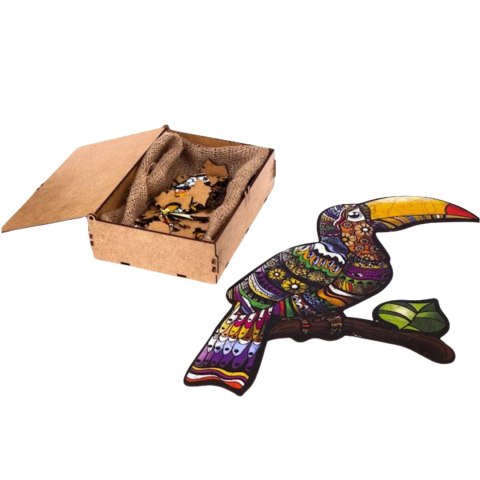 PUZZLE DREWNIANE UKŁADANKA TROPIKALNY TUKAN ZESTAW PUZZLI A4 OZDOBA PUZZLE DREWNIANE UKŁADANKA TROPIKALNY TUKAN ZESTAW PUZZLI A4 OZDOBA