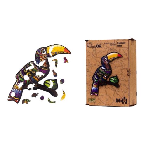 PUZZLE DREWNIANE UKŁADANKA TROPIKALNY TUKAN ZESTAW PUZZLI A4 OZDOBA PUZZLE DREWNIANE UKŁADANKA TROPIKALNY TUKAN ZESTAW PUZZLI A4 OZDOBA