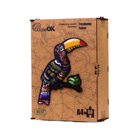 PUZZLE DREWNIANE UKŁADANKA TROPIKALNY TUKAN ZESTAW PUZZLI A4 OZDOBA PUZZLE DREWNIANE UKŁADANKA TROPIKALNY TUKAN ZESTAW PUZZLI A4 OZDOBA