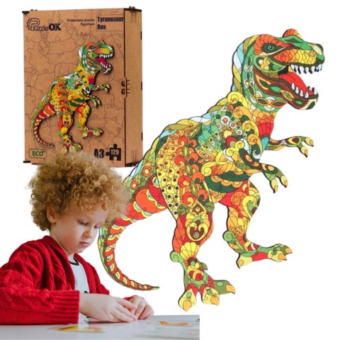 PUZZLE DREWNIANE UKŁADANKA TYRANOZAUR DINOZAUR KOLOROWY OZDOBA PUZZLE DREWNIANE UKŁADANKA TYRANOZAUR DINOZAUR KOLOROWY OZDOBA