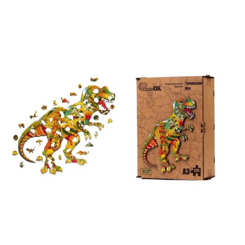 PUZZLE DREWNIANE UKŁADANKA TYRANOZAUR DINOZAUR KOLOROWY OZDOBA PUZZLE DREWNIANE UKŁADANKA TYRANOZAUR DINOZAUR KOLOROWY OZDOBA