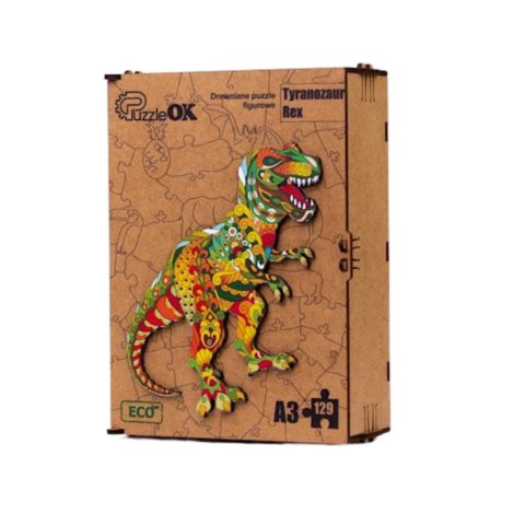 PUZZLE DREWNIANE UKŁADANKA TYRANOZAUR DINOZAUR KOLOROWY OZDOBA PUZZLE DREWNIANE UKŁADANKA TYRANOZAUR DINOZAUR KOLOROWY OZDOBA