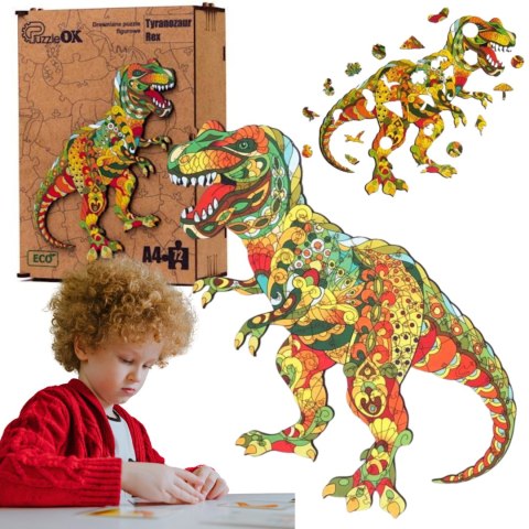 PUZZLE DREWNIANE UKŁADANKA TYRANOZAUR DINOZAUR ZESTAW PUZZLI A4 OZDOBA PUZZLE DREWNIANE UKŁADANKA TYRANOZAUR DINOZAUR ZESTAW PUZZLI A4 OZDOBA