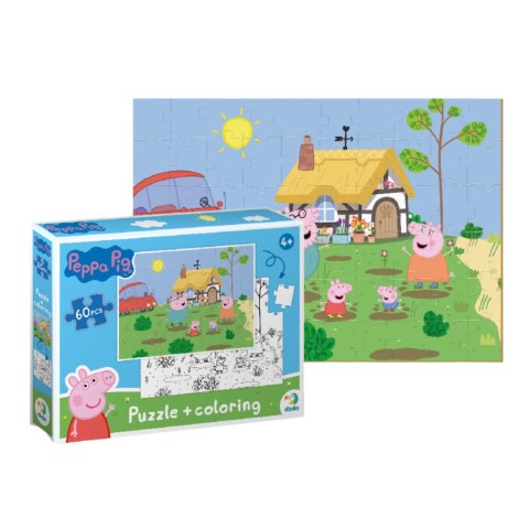 PUZZLE 2w1 ŚWINKA PEPPA 60 ELEMENTÓW DO UŁOŻENIA + KOLOROWANKA W JEDNYM