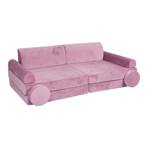Sofa Dziecięca Premium Różowa Rozkładana Przyjemna W Dotyku Siedzisko Pufy
