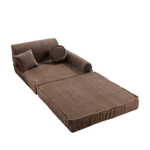 Sofa Premium Sztruksowa Dziecięca Brązowa Modułowa Budowa Wygodna Miękka
