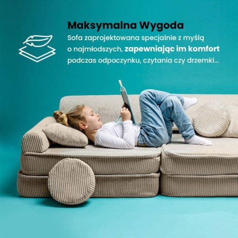 Sofa Premium Sztruksowa Dziecięca Brązowa Modułowa Budowa Wygodna Miękka