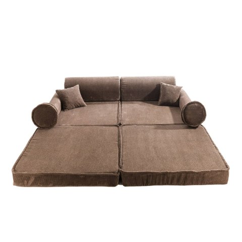 Sofa Premium Sztruksowa Dziecięca Brązowa Modułowa Budowa Wygodna Miękka