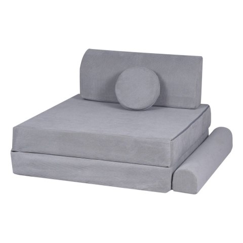 Sofa Premium Sztruksowa Szara Dziecięca Rozkładana Siedzisko Miejsce Zabaw