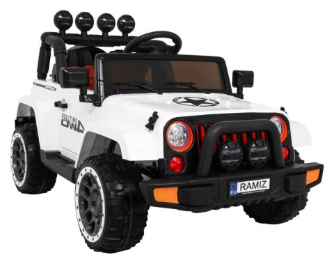 Jeep Na Akumulator Terenowe Full Time 4WD Biały Napęd 4x4 Pilot Audio LED